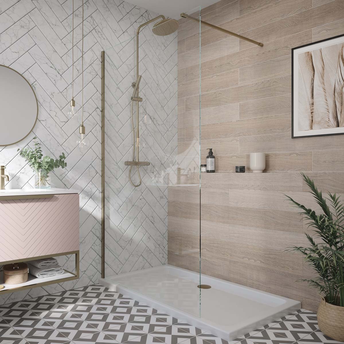 Forte 8mm Wetroom Screen with Bracing Bar 900mm