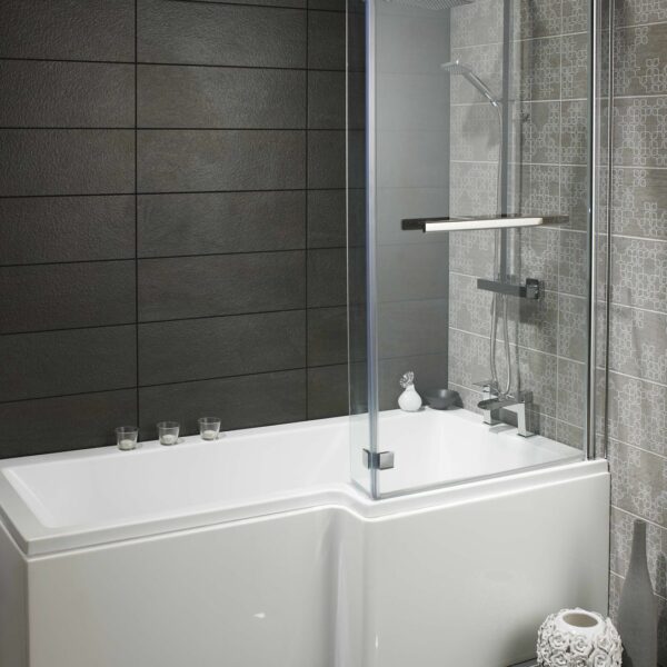 Skye 1700mm L-Shape Shower Bath with Screen & Front Panel (Right Hand)