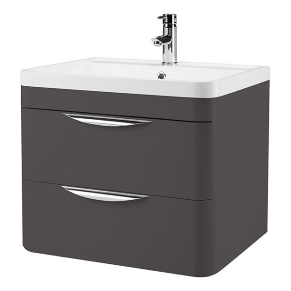 600 Wall Hung 2-Drawer Basin Unit Grey & Ceramic Basin
