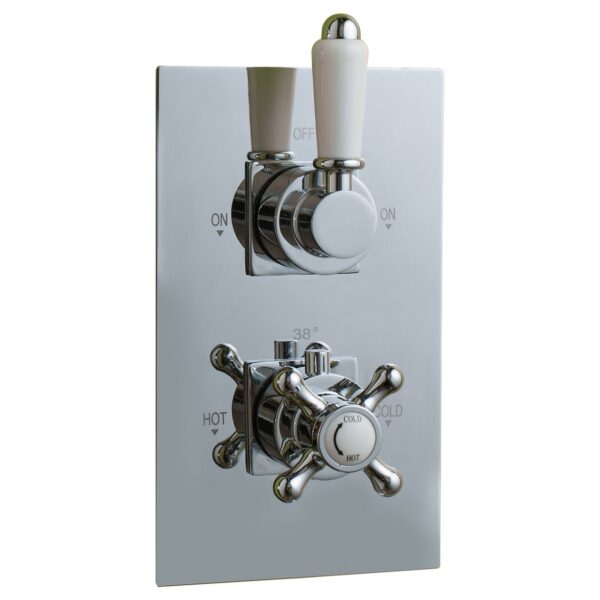Oban Dual Flow Concealed Shower Valve with Rectangle Faceplate & Traditional Handles