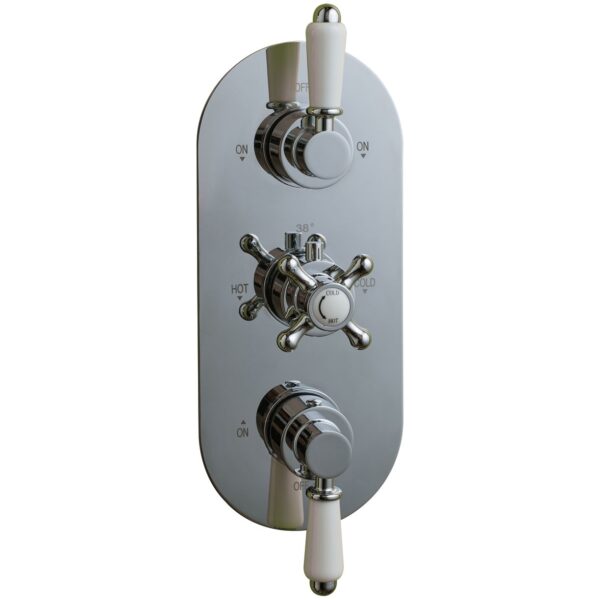 Oban Triple Flow Concealed Shower Valve with Oval Faceplate & Traditional Handles