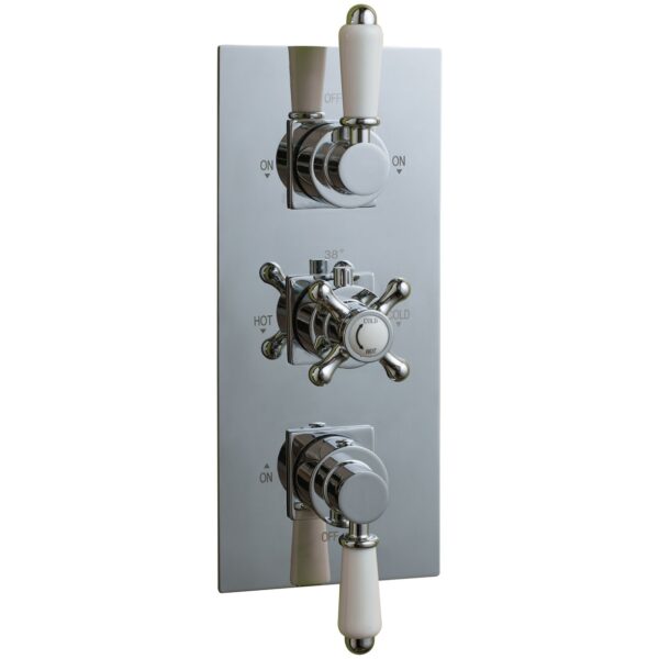 Oban Triple Flow Concealed Shower Valve with Rectangle Faceplate & Traditional Handles
