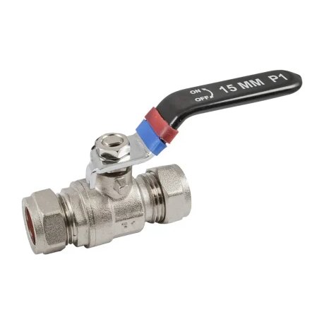 15mm Lever Ball Valve - Black Handle with Red and Blue Band