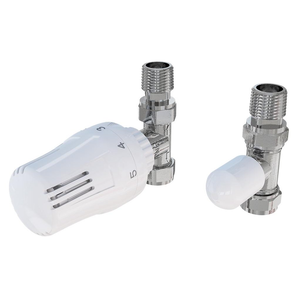 15mm Straight Thermostatic Radiator Valve and Lockshield Valve
