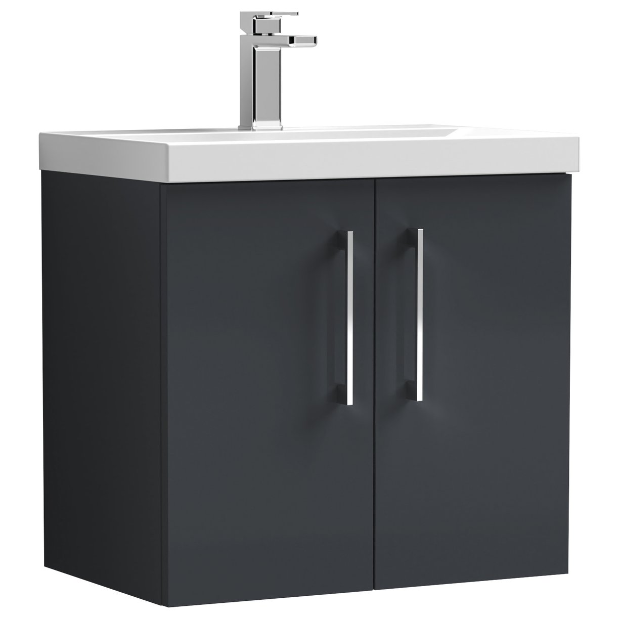 Arno 600mm Wall Hung 2-Door Vanity Unit & Thin-Edge Ceramic Basin