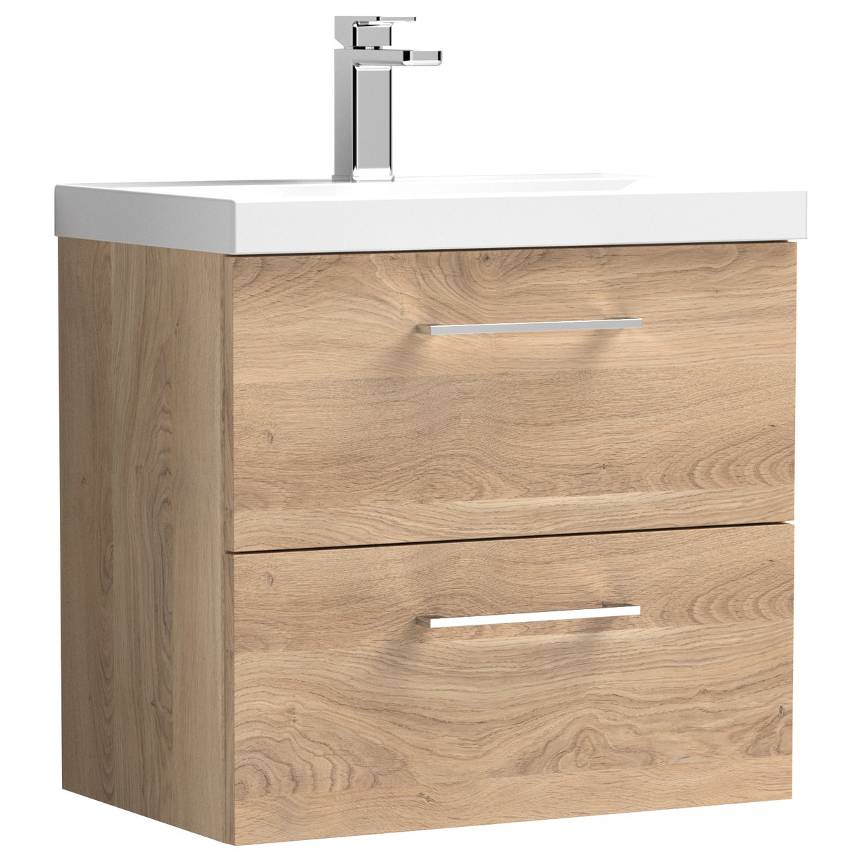 Arno 600mm Wall Hung 2-Drawer Vanity Unit & Thin-Edge Ceramic Basin