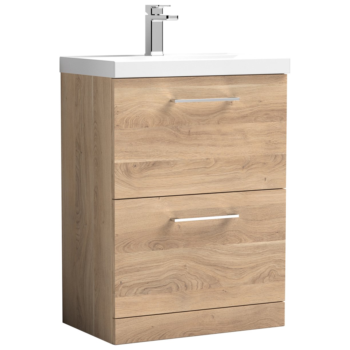 Arno 600mm Floor Standing 2-Drawer Vanity Unit & Mid-Edge Ceramic Basin