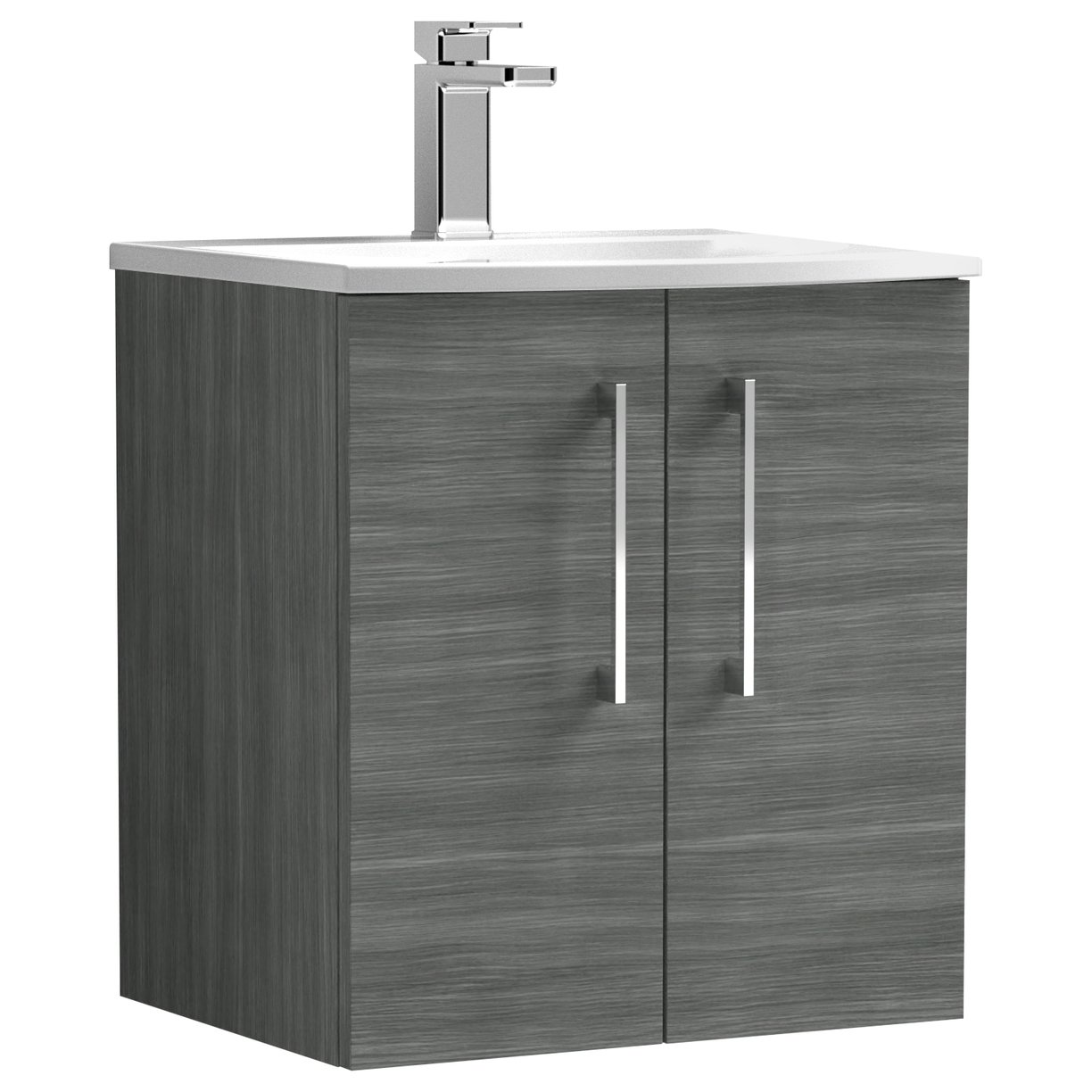 Arno 500mm Wall Hung 2-Door Vanity Unit & Curved Ceramic Basin
