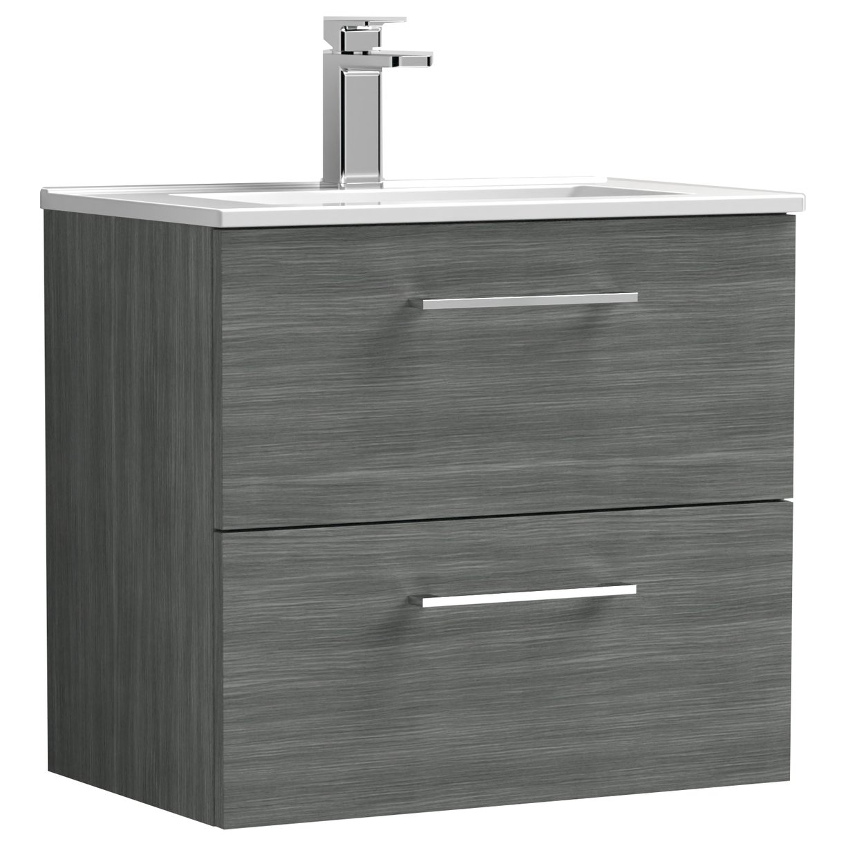 Arno 600mm Wall Hung 2-Drawer Vanity Unit & Minimalist Ceramic Basin