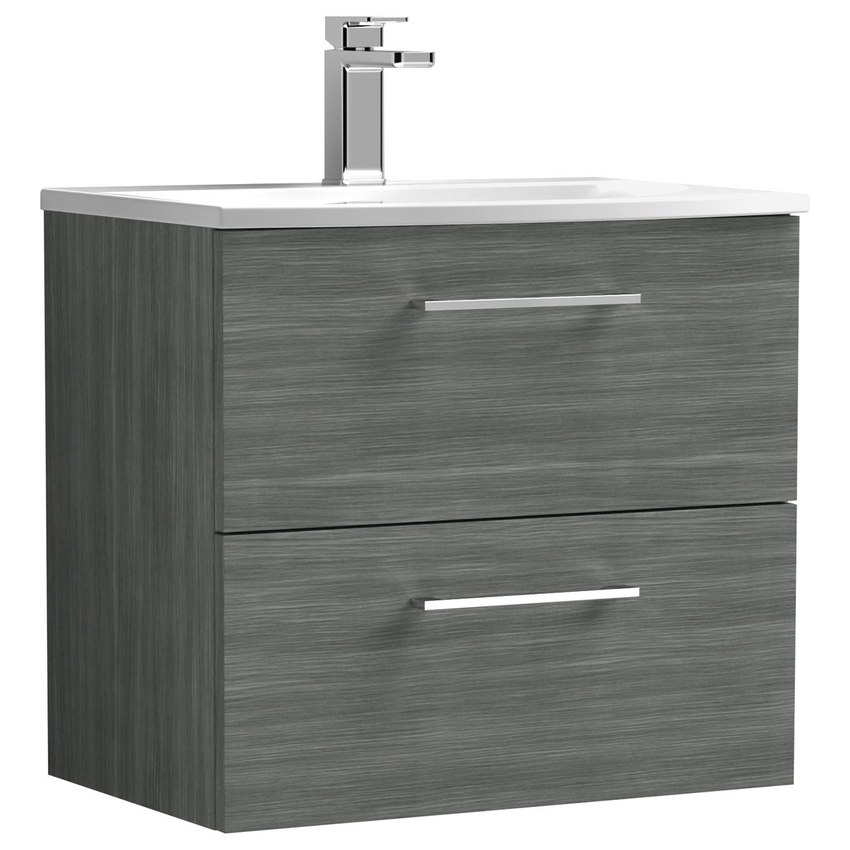 Arno 600mm Wall Hung 2-Drawer Vanity Unit & Curved Ceramic Basin
