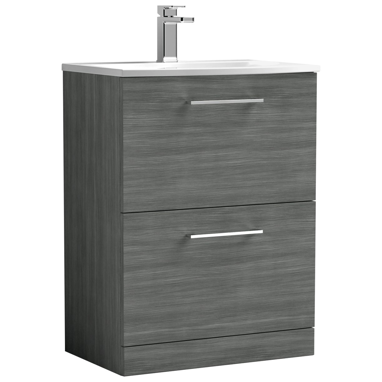 Arno 600mm Floor Standing 2-Drawer Vanity Unit & Curved Ceramic Basin
