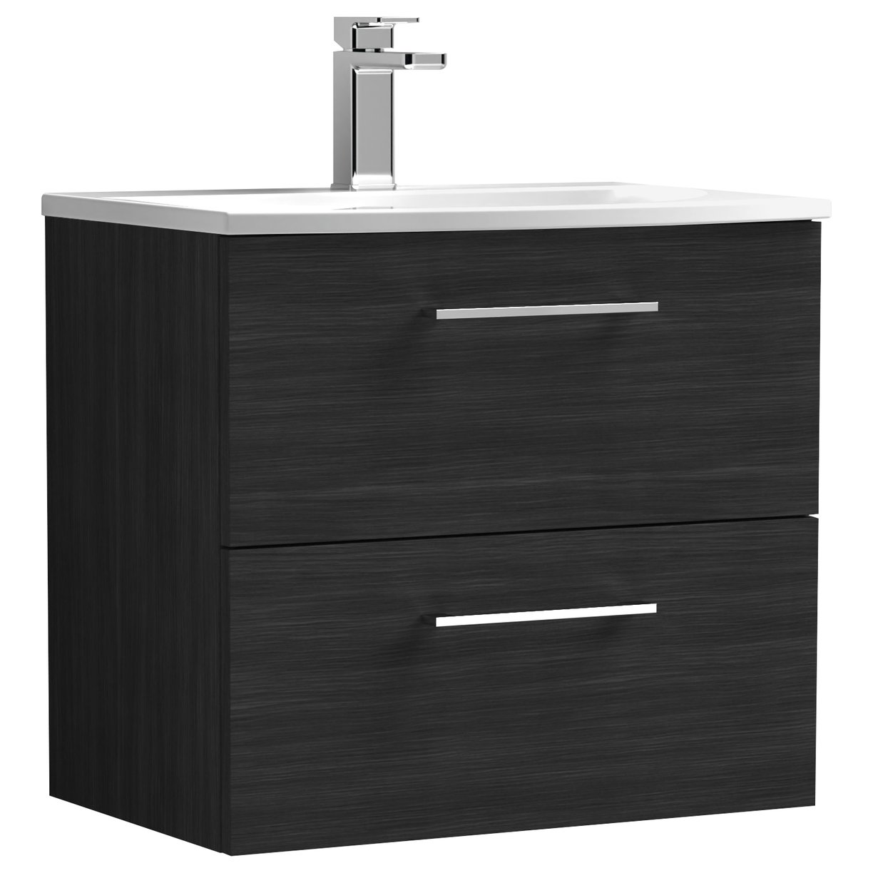 Arno 600mm Wall Hung 2-Drawer Vanity Unit & Curved Ceramic Basin