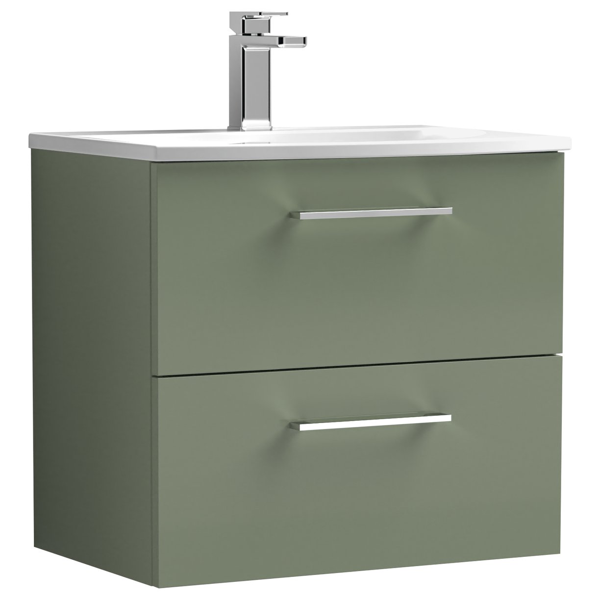 Arno 600mm Wall Hung 2-Drawer Vanity Unit & Curved Ceramic Basin
