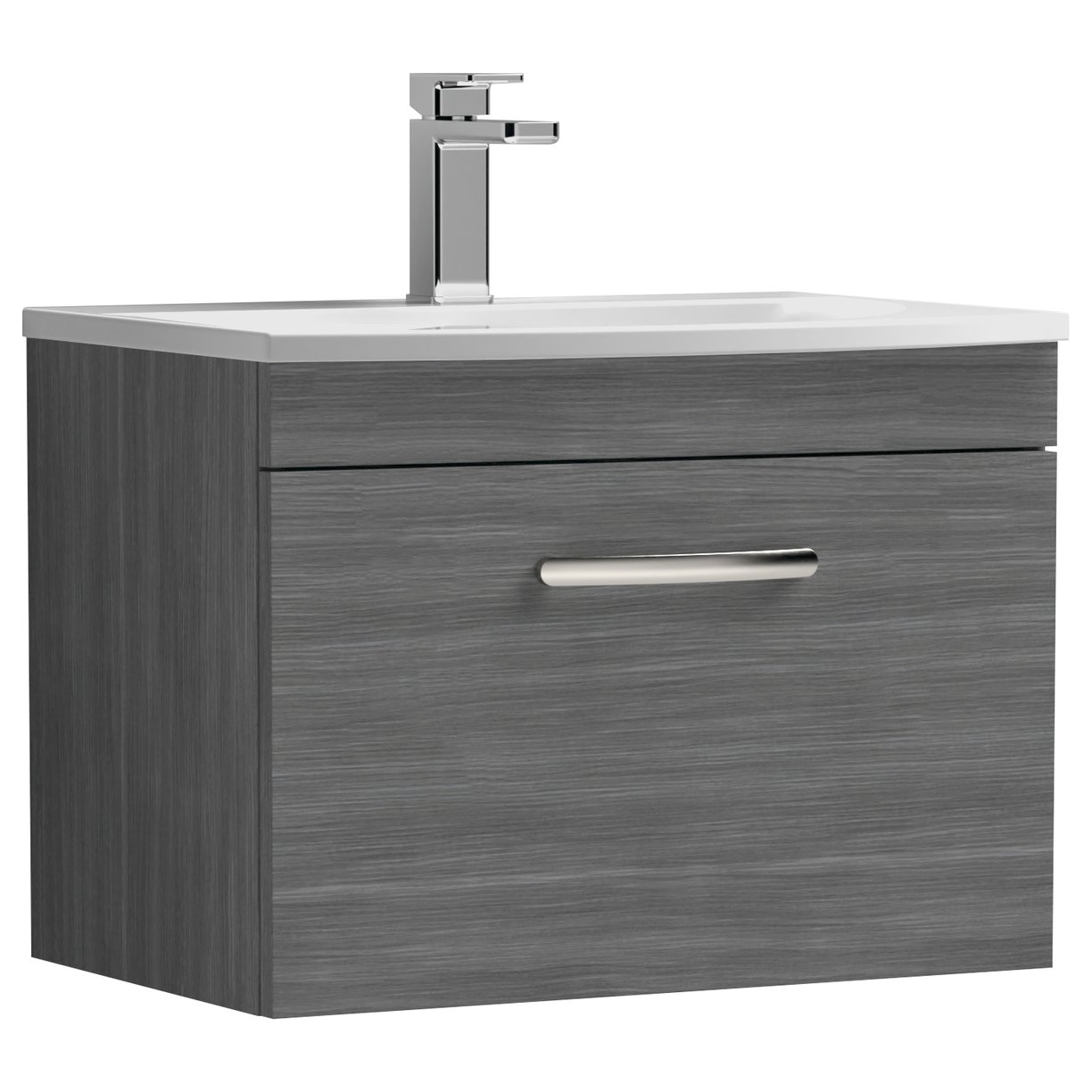 Athena 600mm Wall Hung 1-Drawer Vanity Unit & Curved Ceramic Basin