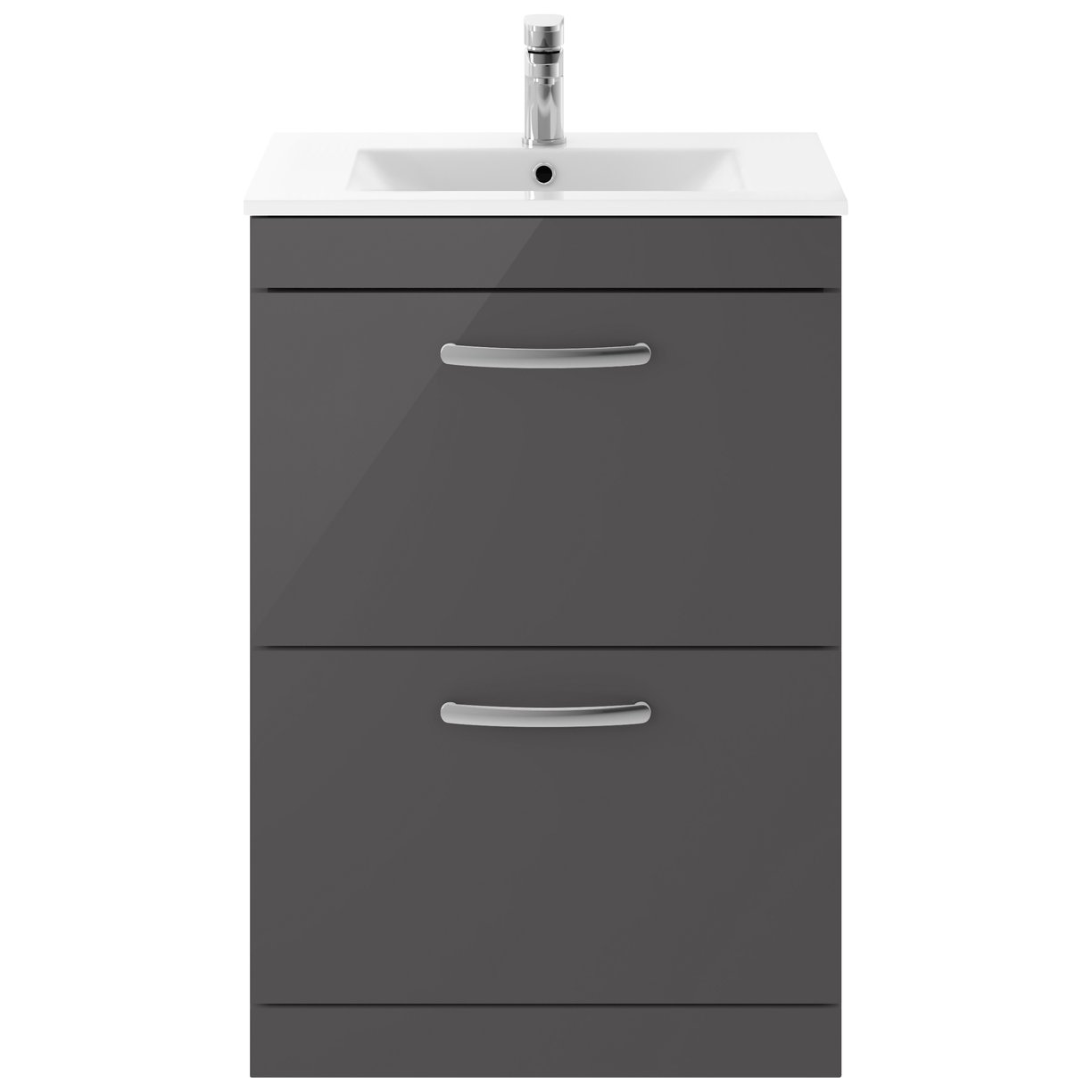 Athena 600mm Floor Standing 2-Drawer Vanity Unit & Minimalist Ceramic Basin