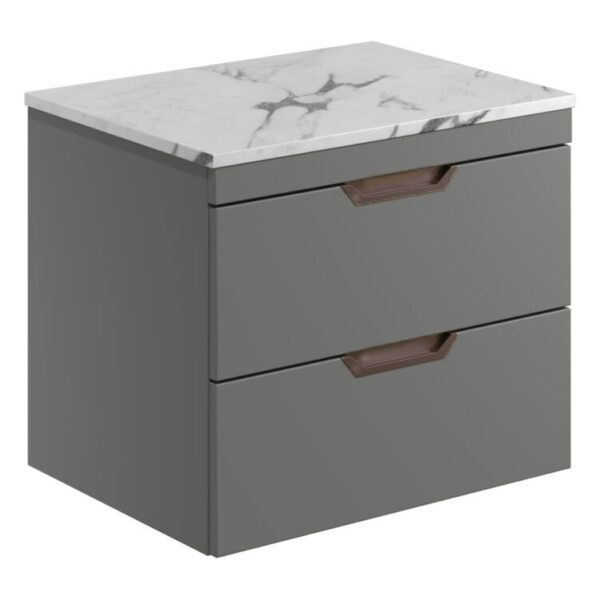 Aubrey 600 Wall Hung Vanity Unit (inc. Brushed Bronze Handles) & Countertop