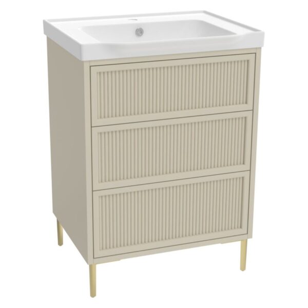 Bota 600 Floor Standing Fluted Vanity Unit (inc. Brushed Brass Leg Set) & Basin