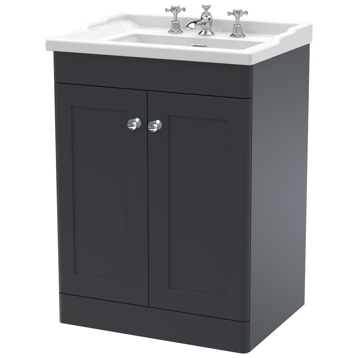 Classique 600mm Floor Standing 2-Door Vanity Unit & Ceramic Basin (3 Tap Hole)