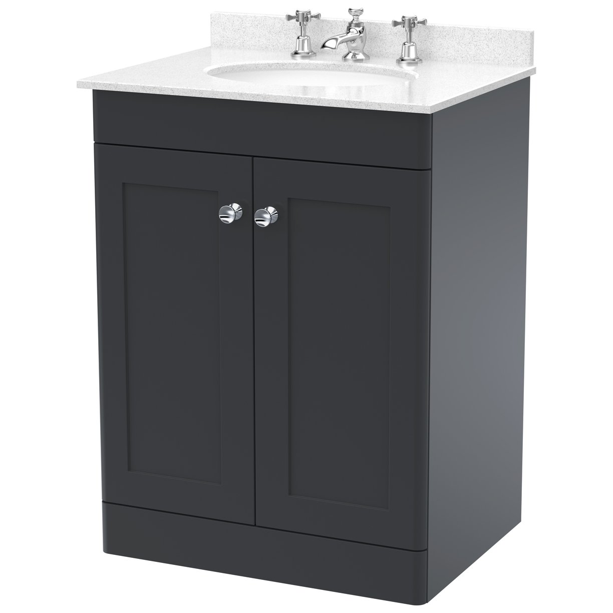 Classique 600mm Floor Standing 2-Door Vanity Unit & Marble Top (3 Tap Hole)