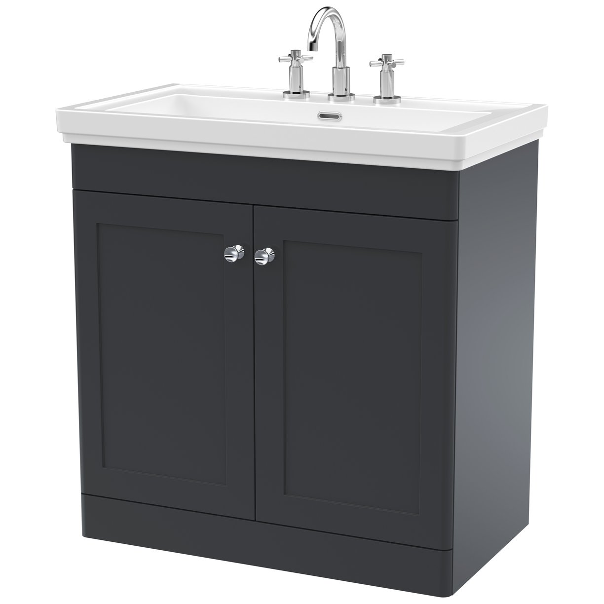 Classique 800mm Floor Standing 2-Door Vanity Unit & Ceramic Basin (3 Tap Hole)