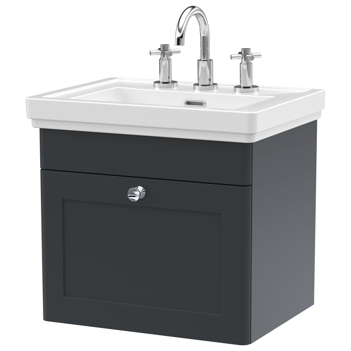 Classique 500mm Wall Hung 1-Drawer Vanity Unit & Ceramic Basin (3 Tap Hole)
