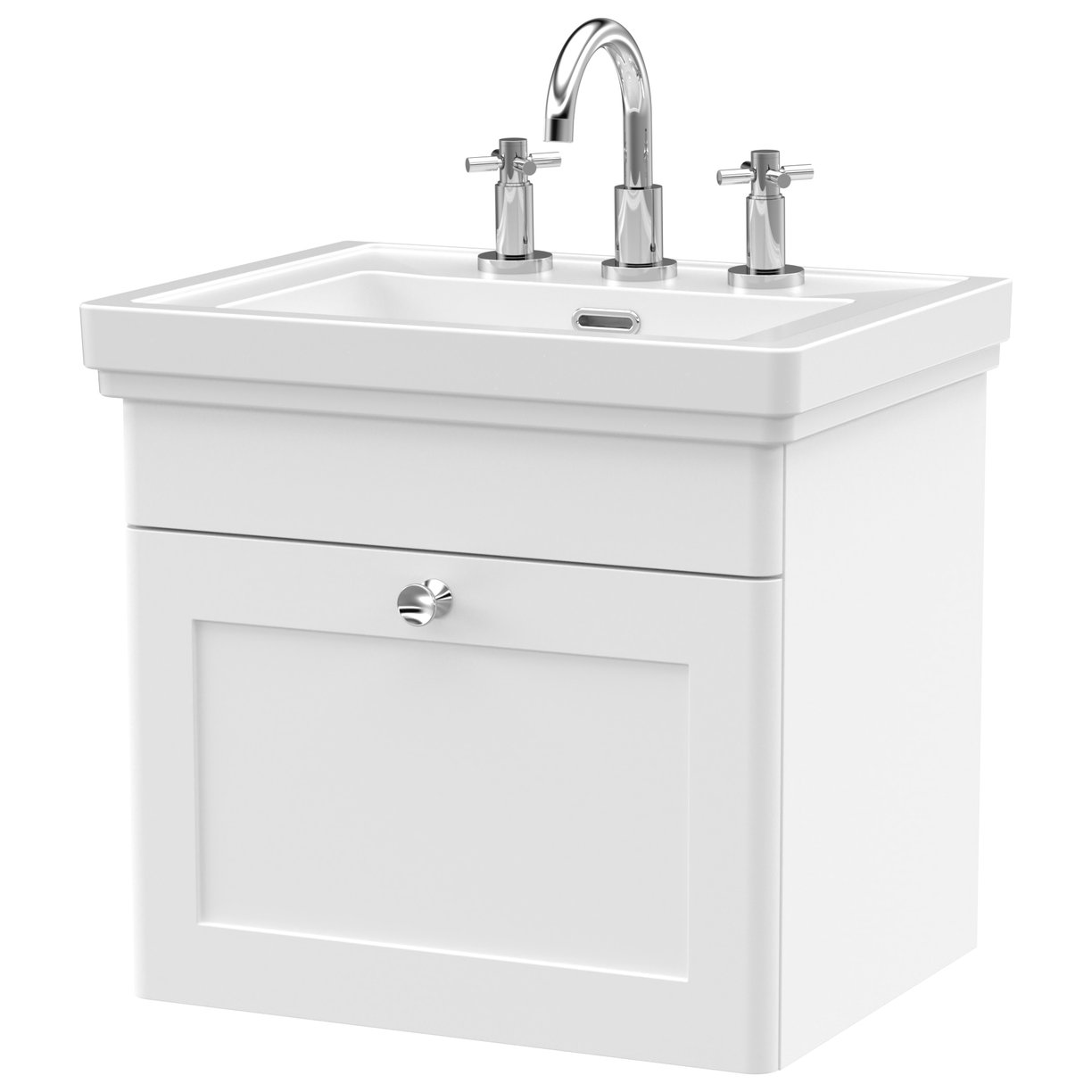 Classique 500mm Wall Hung 1-Drawer Vanity Unit & Ceramic Basin (3 Tap Hole)