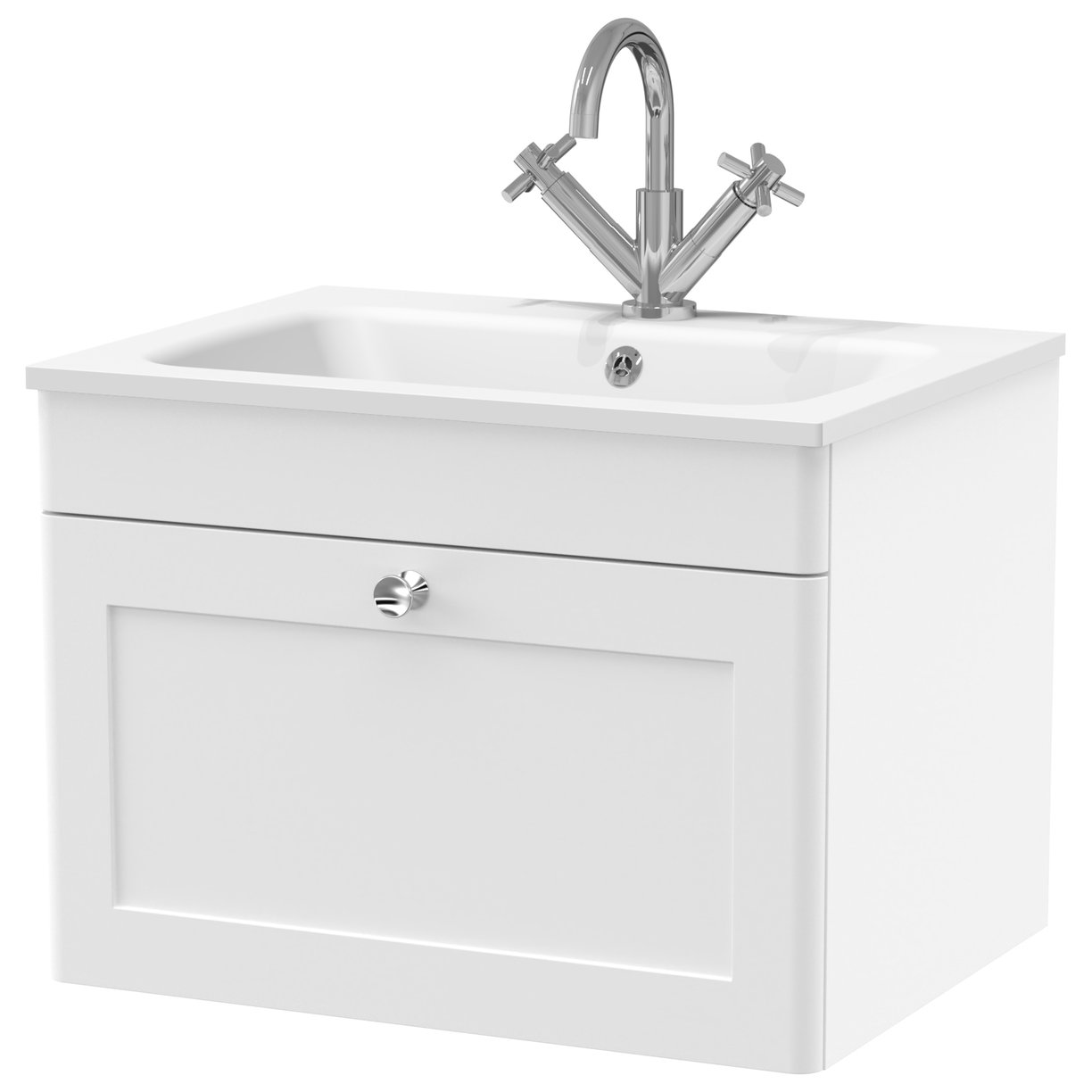 Classique 600mm Wall Hung 1-Drawer Vanity Unit & Stone Basin