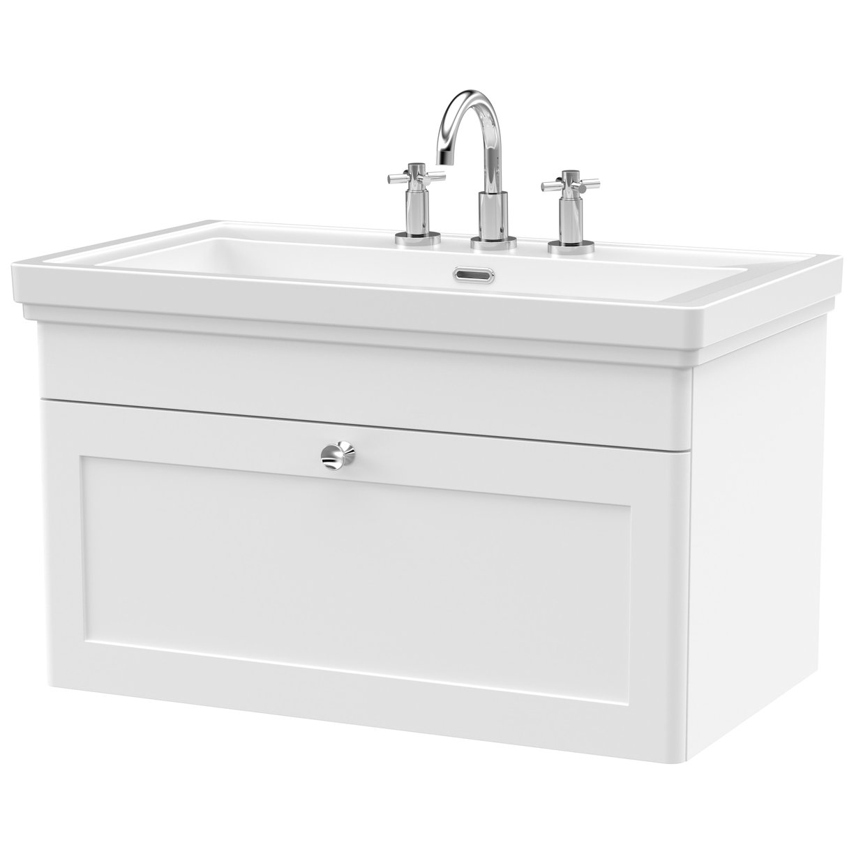 Classique 800mm Wall Hung 1-Drawer Vanity Unit & Ceramic Basin (3 Tap Hole)