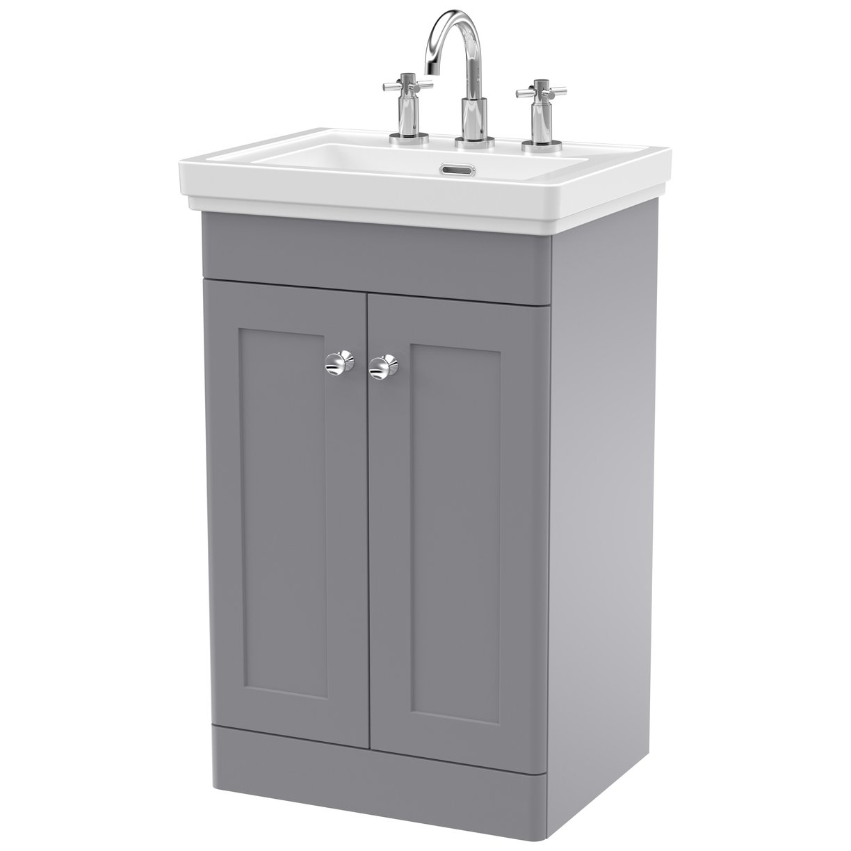 Classique 500mm Floor Standing 2-Door Vanity Unit & Ceramic Basin (3 Tap Hole)