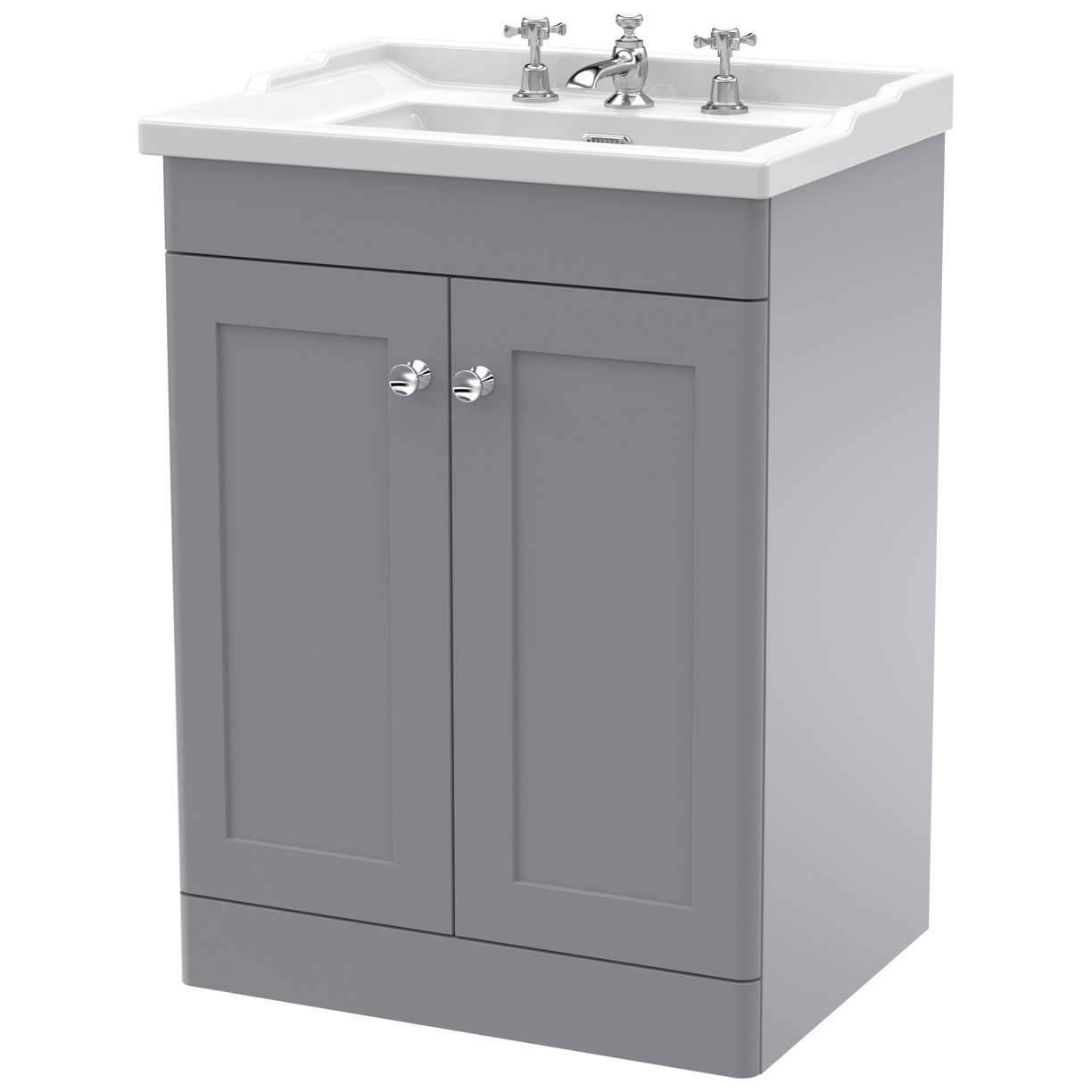 Classique 600mm Floor Standing 2-Door Vanity Unit & Ceramic Basin (3 Tap Hole)