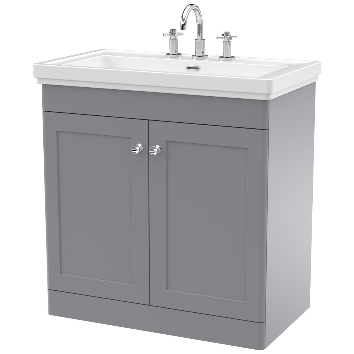 Classique 800mm Floor Standing 2-Door Vanity Unit & Ceramic Basin (3 Tap Hole)