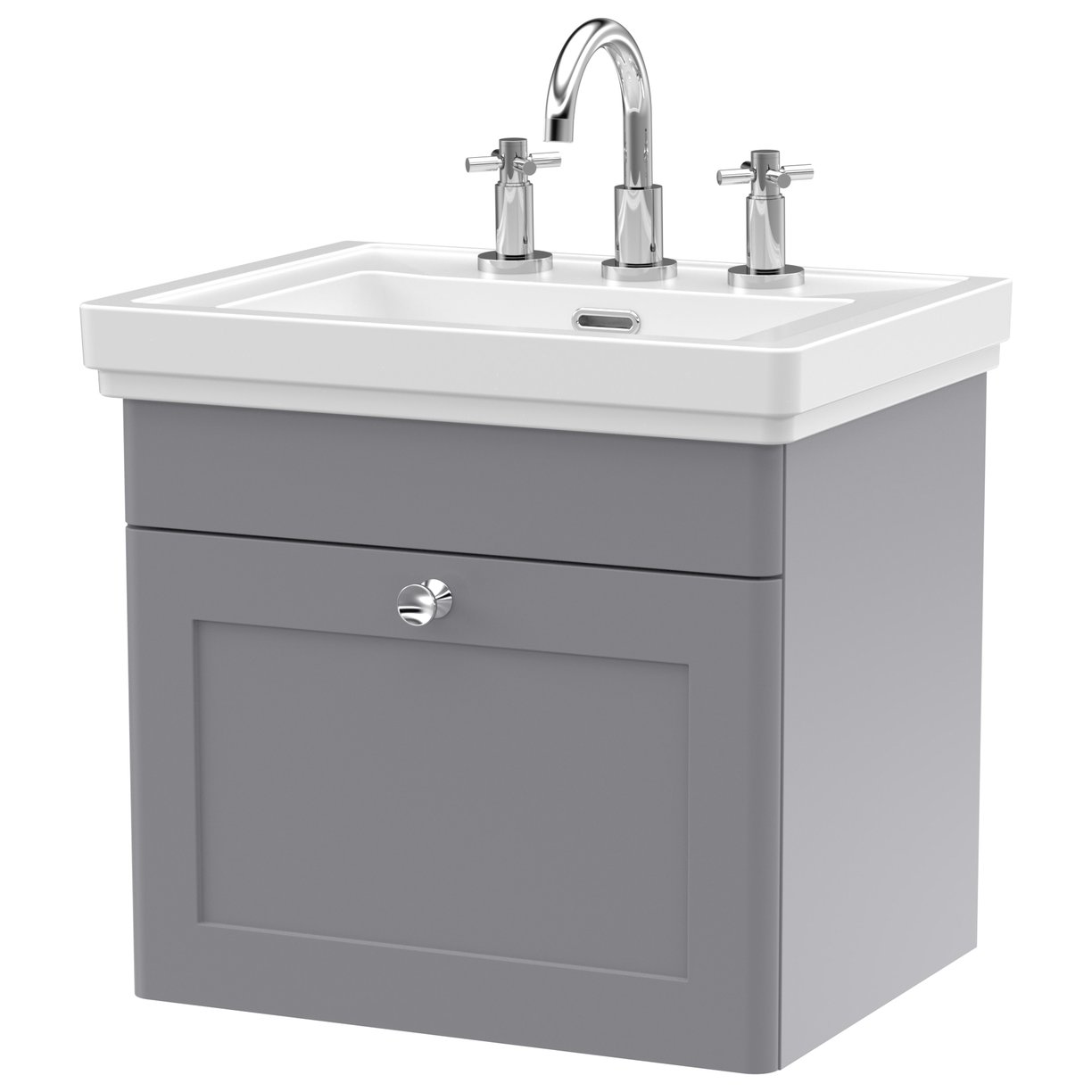 Classique 500mm Wall Hung 1-Drawer Vanity Unit & Ceramic Basin (3 Tap Hole)