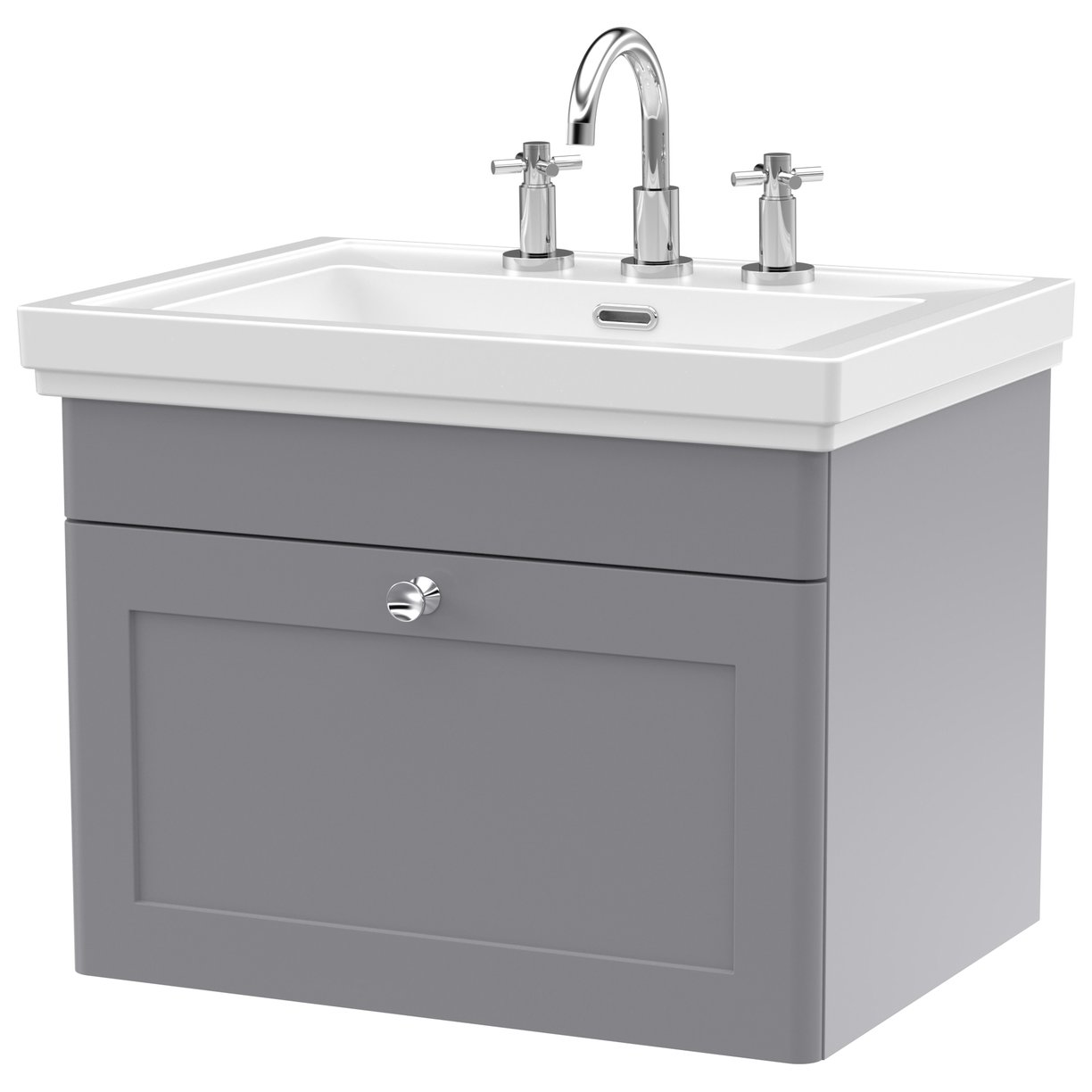 Classique 600mm Wall Hung 1-Drawer Vanity Unit & Ceramic Basin (3 Tap Hole)