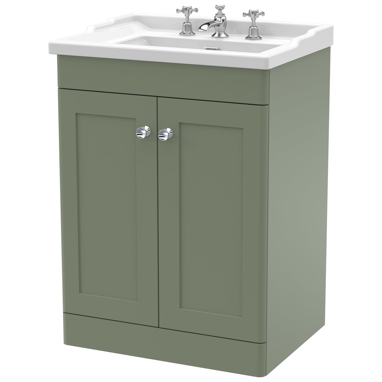 Classique 600mm Floor Standing 2-Door Vanity Unit & Ceramic Basin (3 Tap Hole)