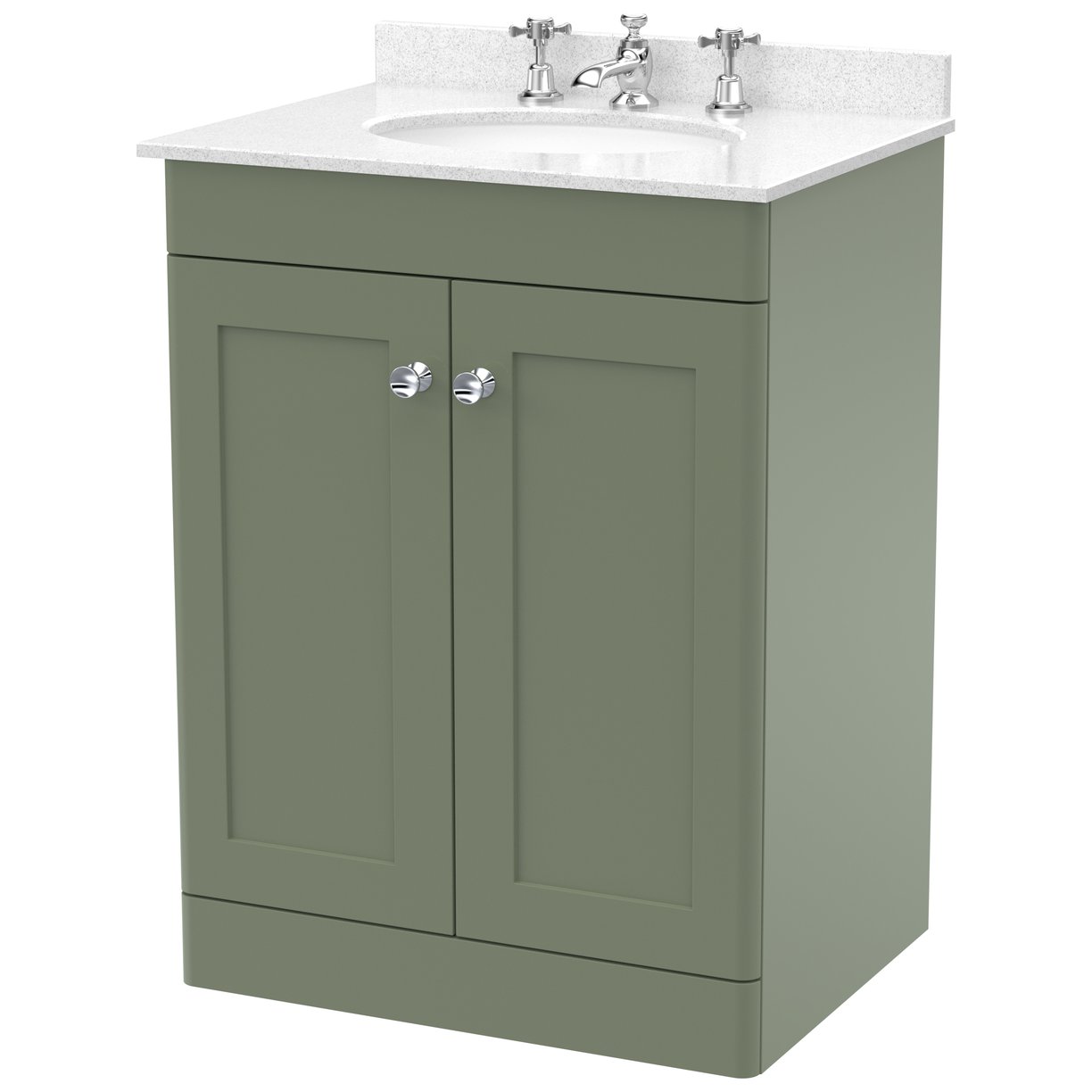 Classique 600mm Floor Standing 2-Door Vanity Unit & Marble Top (3 Tap Hole)