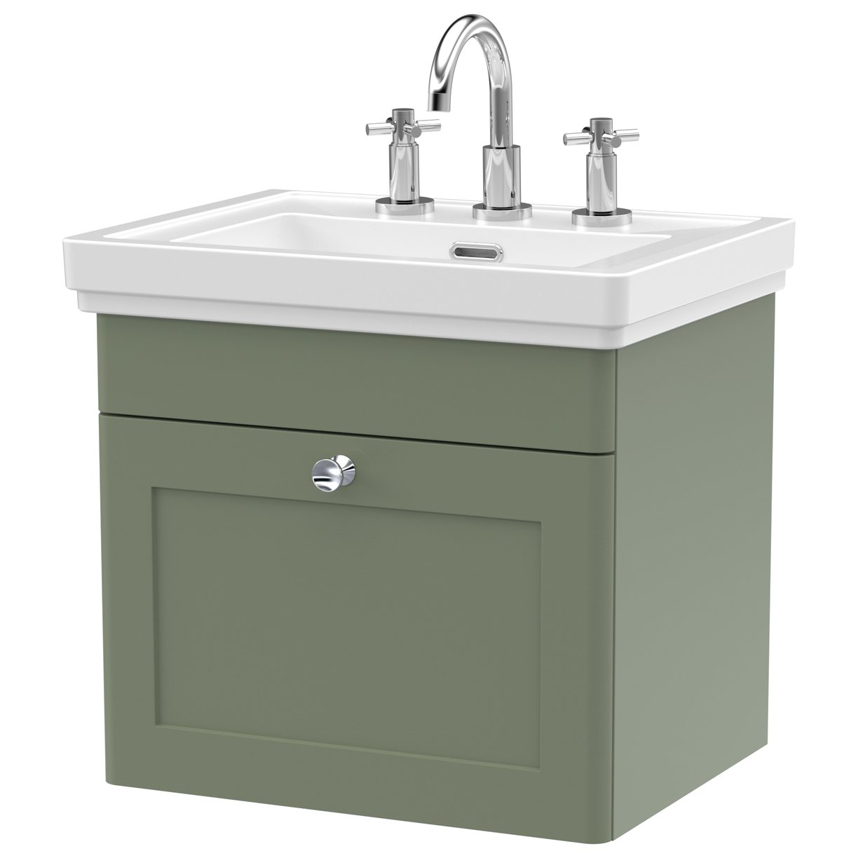 Classique 500mm Wall Hung 1-Drawer Vanity Unit & Ceramic Basin (3 Tap Hole)