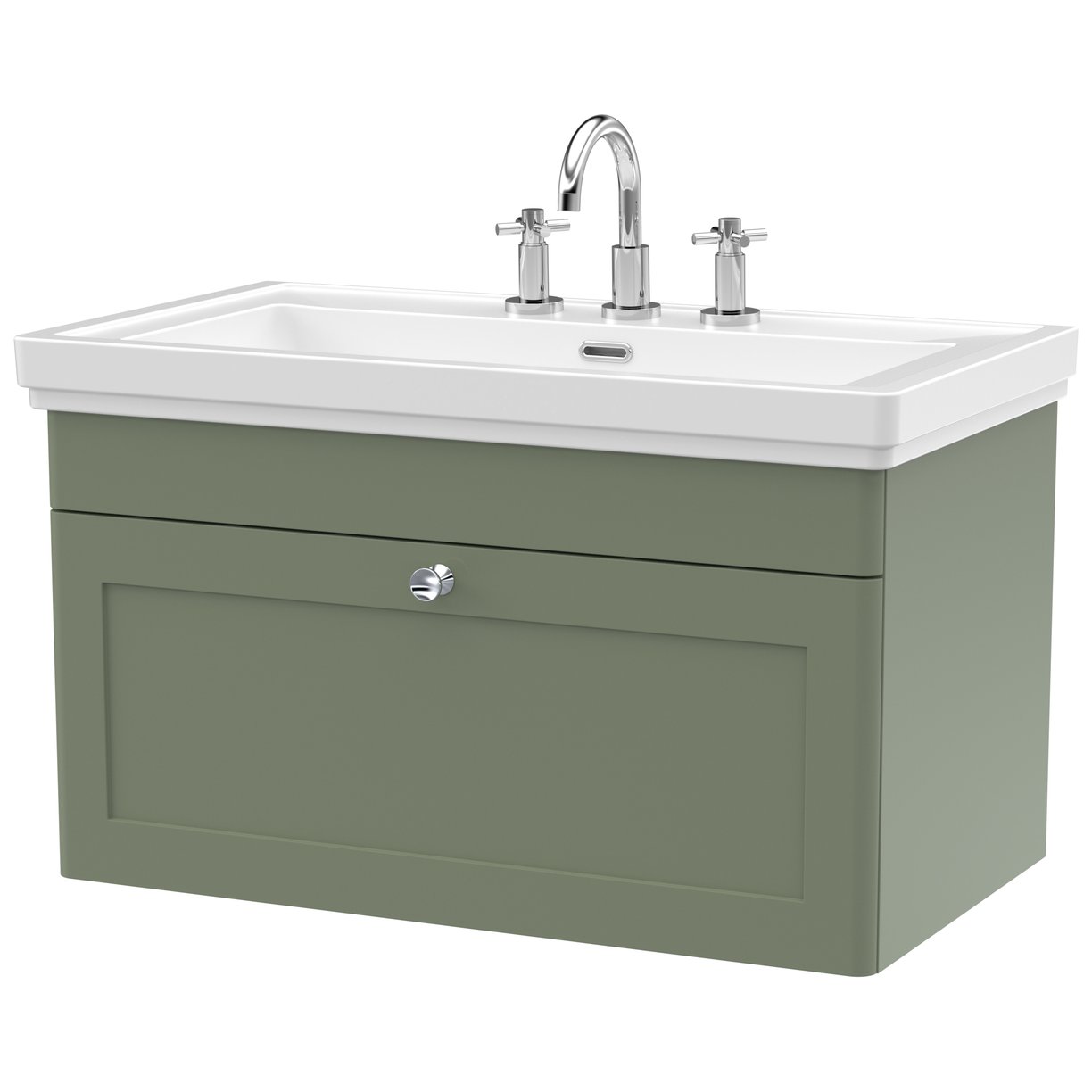 Classique 800mm Wall Hung 1-Drawer Vanity Unit & Ceramic Basin (3 Tap Hole)