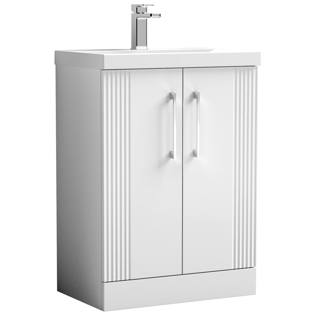 Deco 600mm Floor Standing 2-Door Vanity Unit & Thin-Edge Ceramic Basin