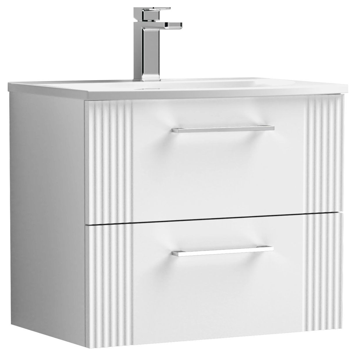 Deco 600mm Wall Hung 2-Drawer Vanity Unit & Curved Ceramic Basin