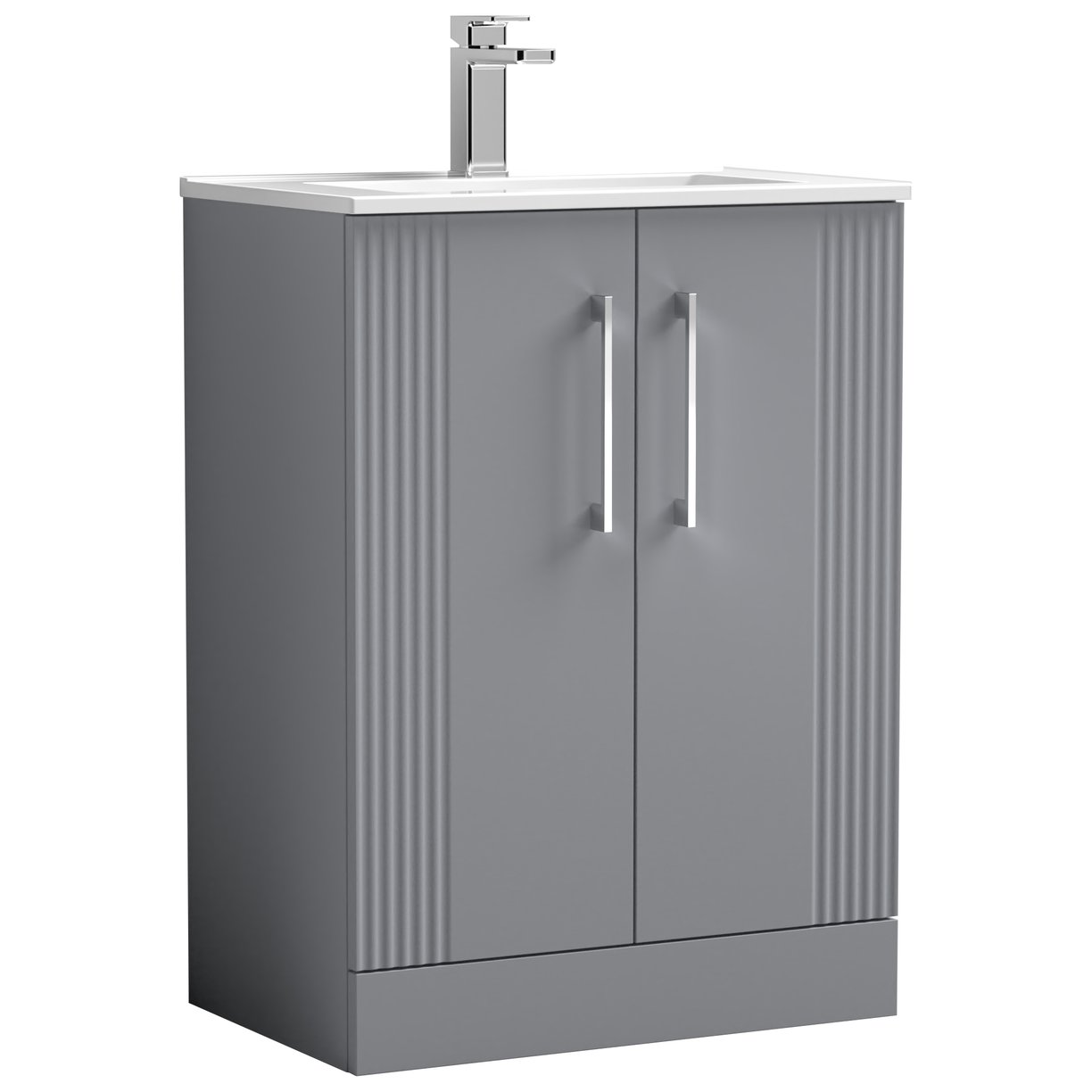 Deco 600mm Floor Standing 2-Door Vanity Unit & Minimalist Ceramic Basin