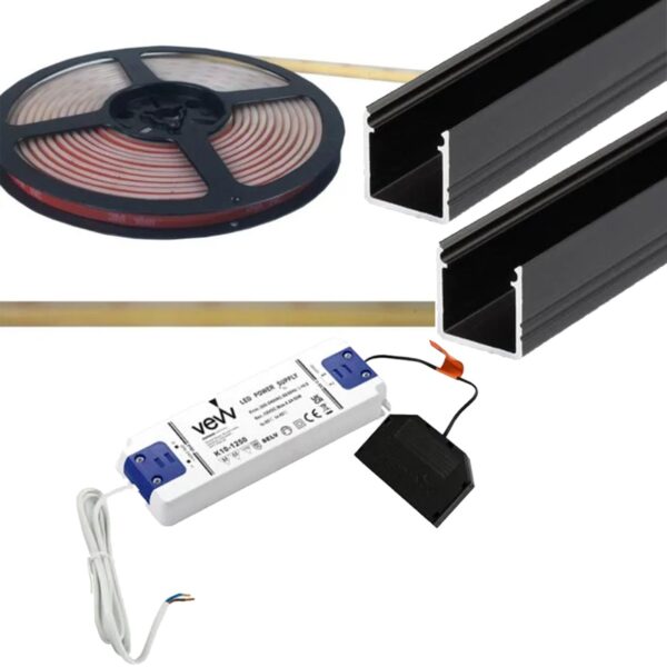 Double Wall Strip Pack Black Profile Warm White