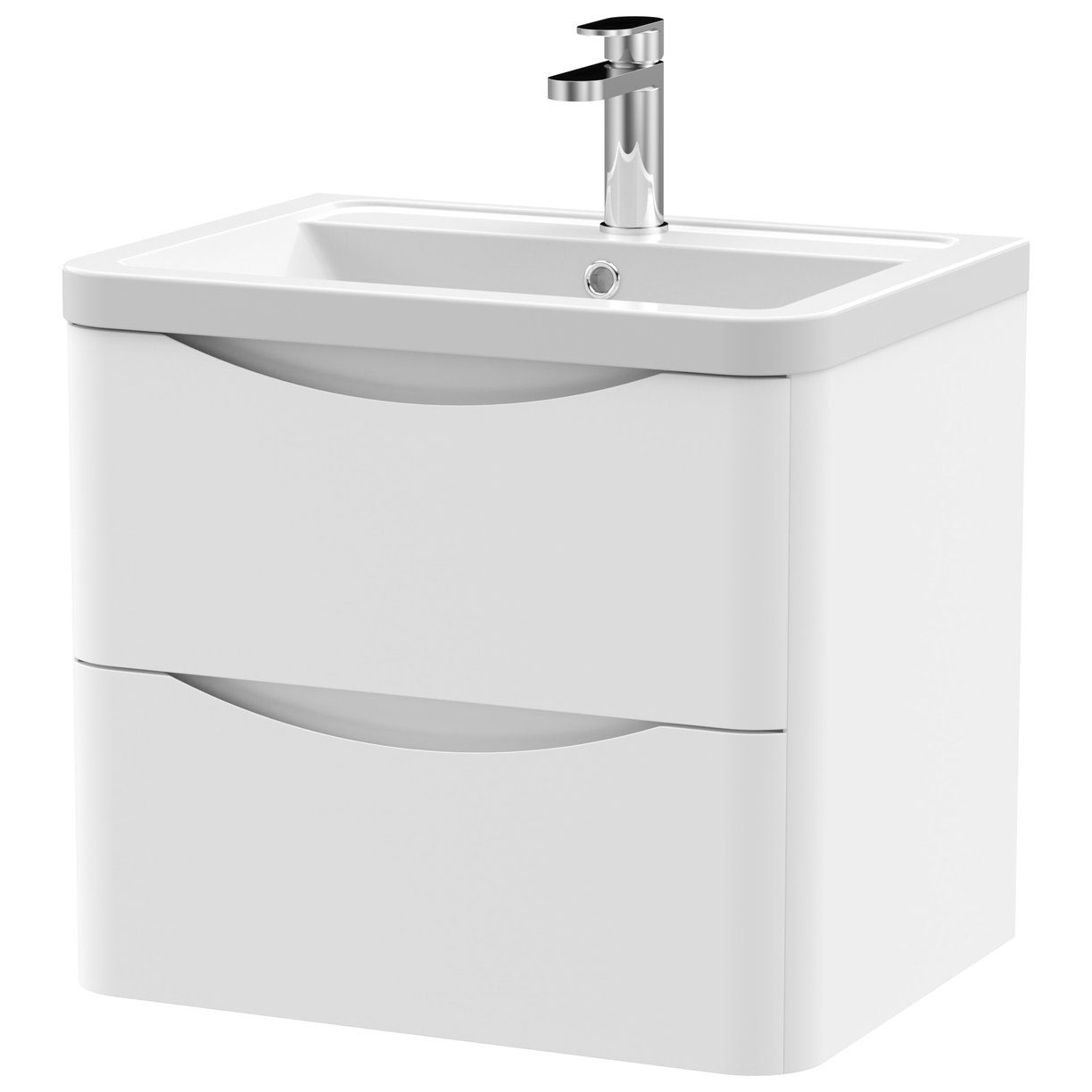 Lunar 600mm Wall Hung 2-Drawer Vanity Unit & Ceramic Basin