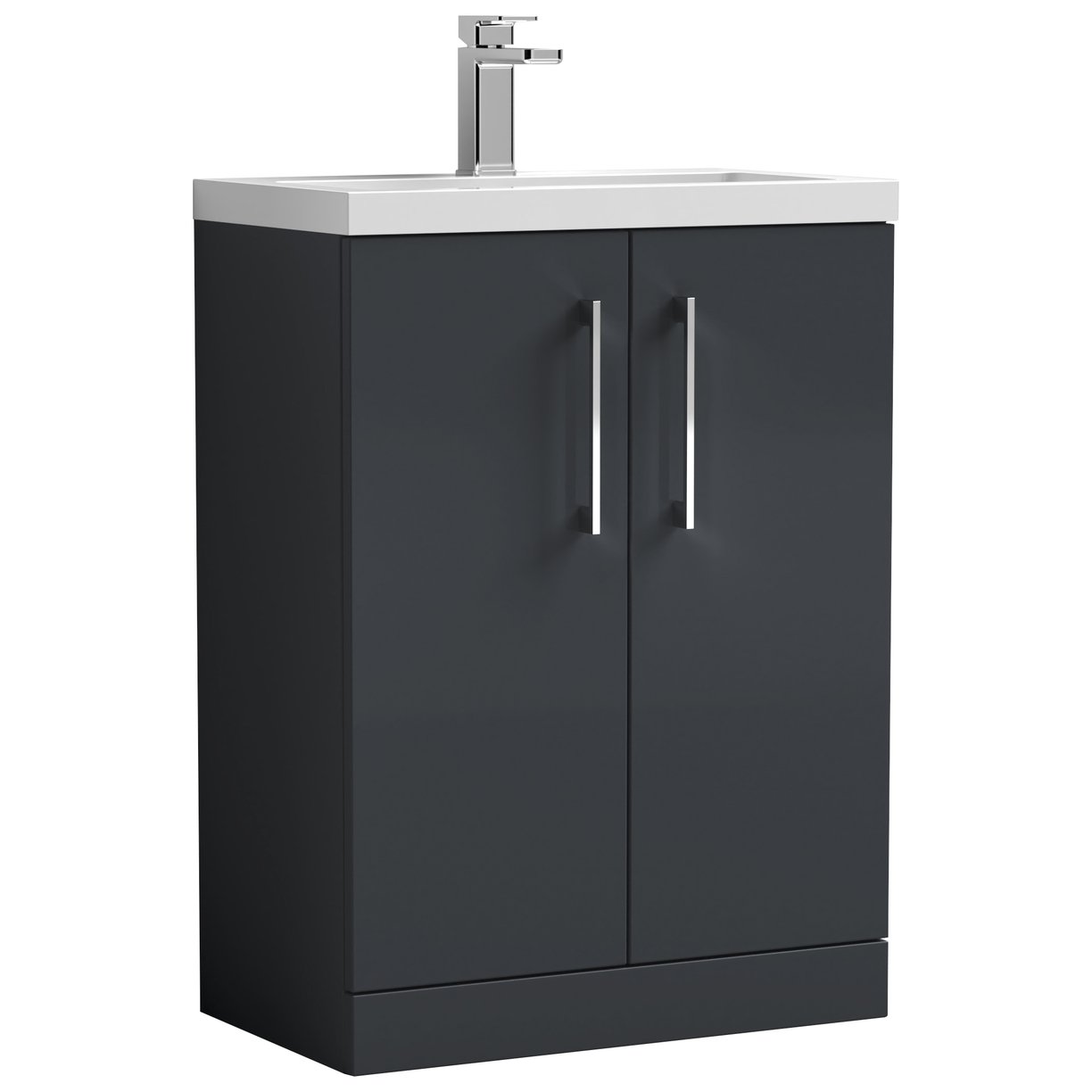 Arno Compact 600mm Floor Standing 2-Door Vanity Unit & Polymarble Basin