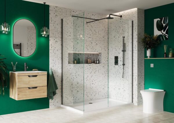 Forte 8mm Wetroom Screen with Bracing Bar 600mm
