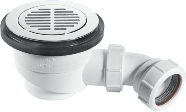 90mm Shower Trap 50mm Water Seal Chrome Plated Brass Sltted Grate
